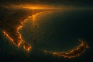 Ancient India coastline aerial panorama