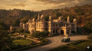 Sariska Palace Maharaja Alwar hunting lodge French Indian architecture heritage hotel Rajasthan