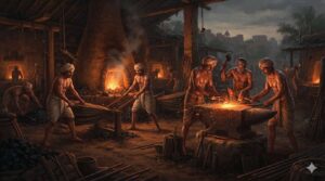 ancient Indian bloomery furnace iron smelting Gupta era ironsmith charcoal phosphorus wood fuel
